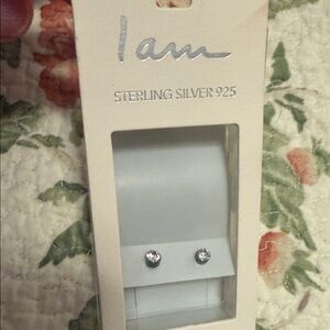 Sterling Silver 925 Clear Crystal Stud Earrings - Silver